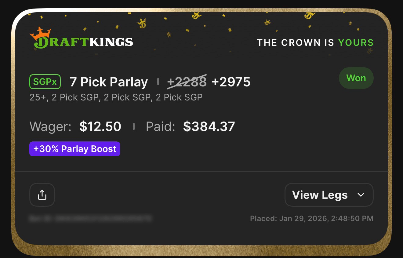 MLB SGP winning parlay with boost
